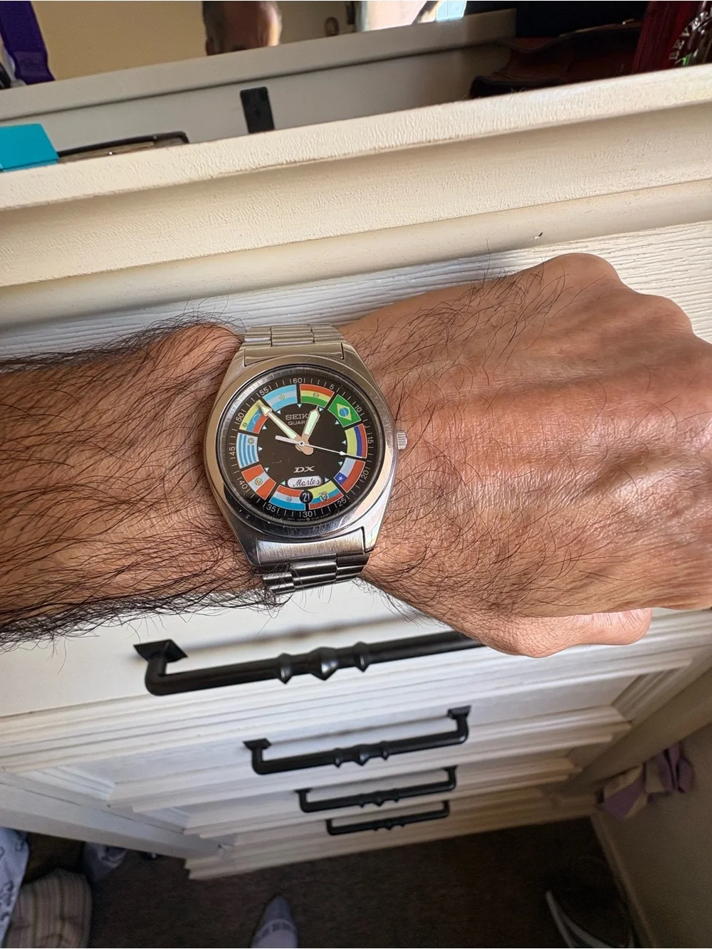 Vintage RARE Seiko Dx FIFA World Cup Latin America Flags Watch 1990 EUC